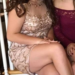 Homecoming dress blush color w/ rose gold sequins